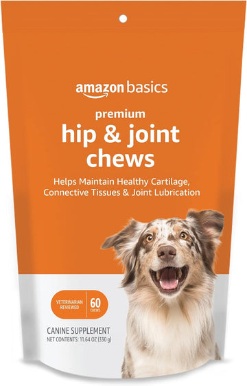 Amazon Basics Premium Dog Hip & Joint Supplement Chews with EPA and DHA, Chicken Liver Flavor, 60 Count (Previously Solimo)