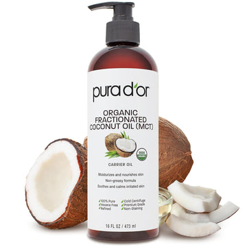 Pura D'Or 16 Oz Organic Fractionated Coconut Oil - Mct Oil - 100% Pure & Natural Usda Certified Cold Pressed Carrier Oil - Unscented, Hexane Free Moisturizer For Face, Skin & Hair Tonic - Men & Women
