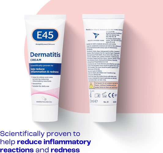 E45 Dermatitis Cream 50 ml – E45 Cream to Treat Symptoms of Dermatitis – Dry, Itchy, Flaky Skin - Relieve Itching and Reduce Redness – Anti-Inflammatory Eczema Dermatitis Cream