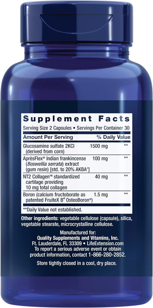 Life Extension Arthromax® Advanced Nt2 Collagen™ & Aprèsflex®, Glucosamine Sulfate, Boswellia (Indian Frankincense), Joint Health, Mobility, Gluten-Free, Non-Gmo, 60 Capsules