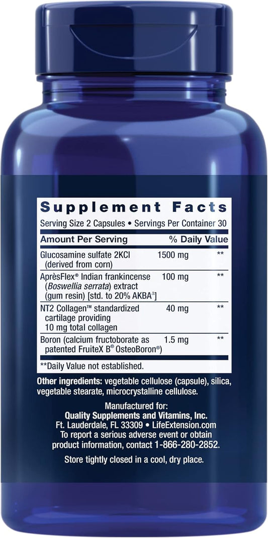 Life Extension Arthromax® Advanced Nt2 Collagen™ & Aprèsflex®, Glucosamine Sulfate, Boswellia (Indian Frankincense), Joint Health, Mobility, Gluten-Free, Non-Gmo, 60 Capsules