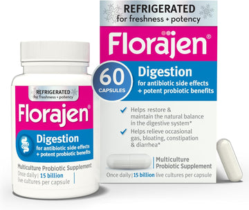 Florajen Digestion Probiotics (Refrigerated) - Advanced Gas & Bloat Supplement With Lactobacillus, Supports Gut Health, Unbloat & Good Flora, Adult Daily Probiotics For Constipation, 60 Count