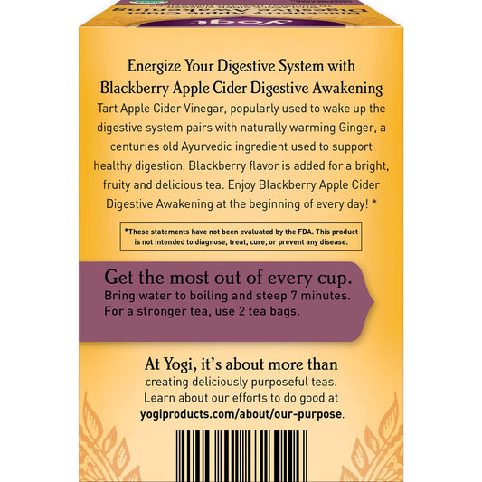 Yogi Tea Blackberry Apple Cider Digestive Awakening Tea - 16 Tea Bags Per Pack (4 Packs) - Organic Tea To Support Digestive Health - Includes Ginger Root, Licorice Root & Raspberry Leaf