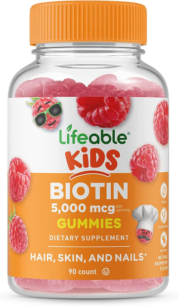 Lifeable Biotin Gummies for Kids - 5,000mcg - Great Tasting Natural Flavor Supplement Vitamins - Vegetarian GMO-free Chewable - for Beautiful & Glamorous Hair and Nails Growth - for Child - 90 Gummies