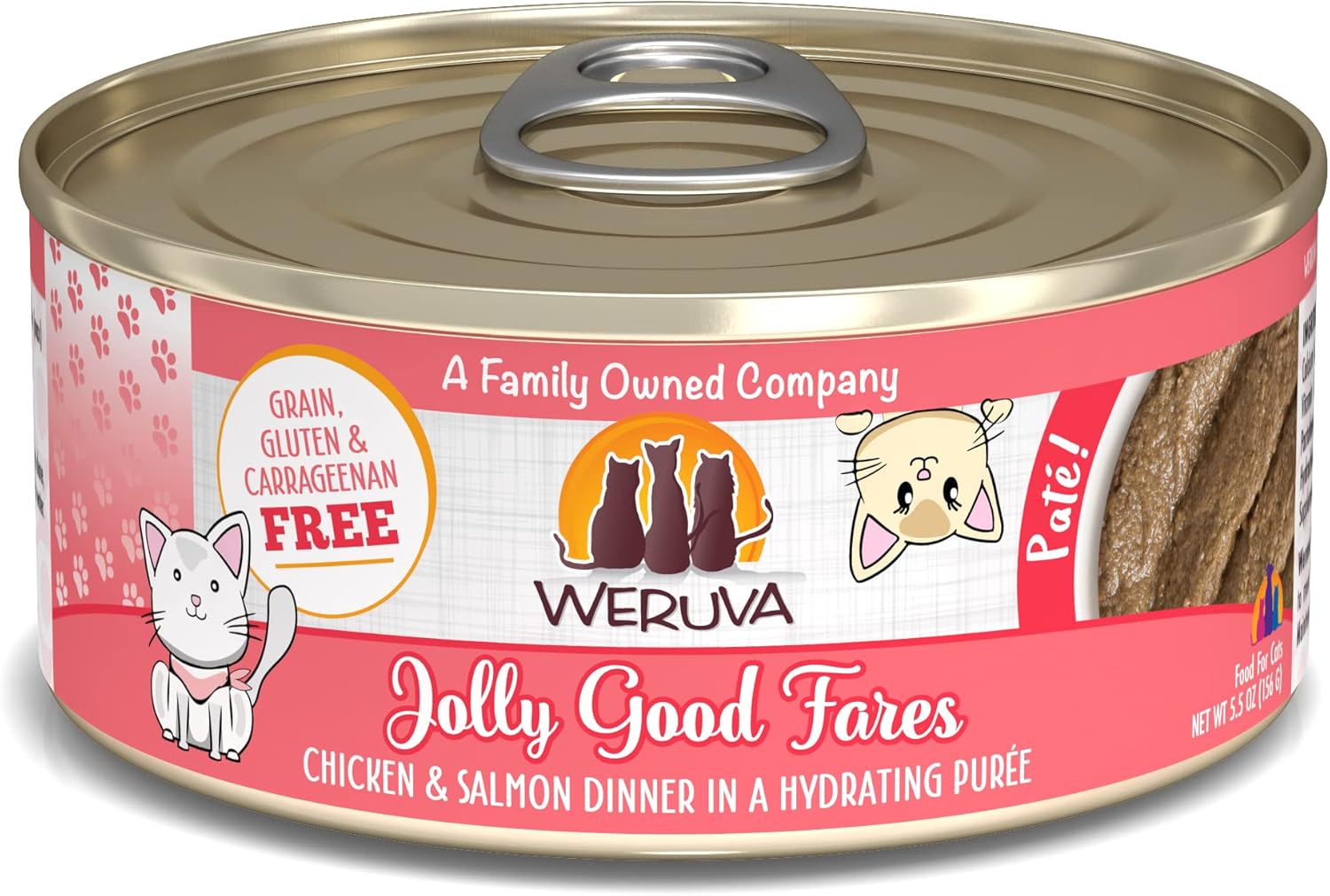 Weruva Wet Cat Food, Jolly Good Fares With Chicken And Salmon Pate, 5.5Oz Can, Pack Of 8