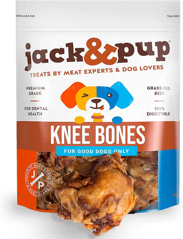 Jack&Pup Knee Bones Dog Treats | Roasted Dog Chew Bones | Single Ingredient All Natural Long Lasting Dog Bone- Savory Smoked Beef Flavor (10 Pack)