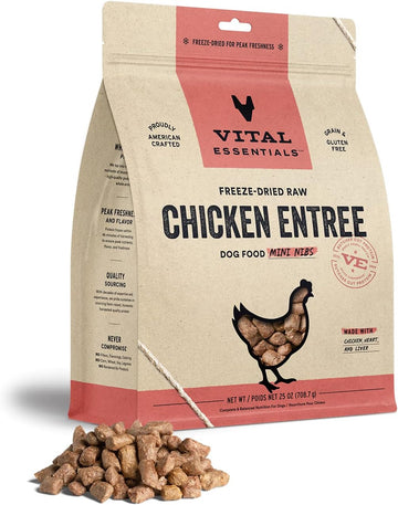 Vital Essentials Freeze Dried Raw Dog Food, Chicken Mini Nibs Entree, 25 Oz