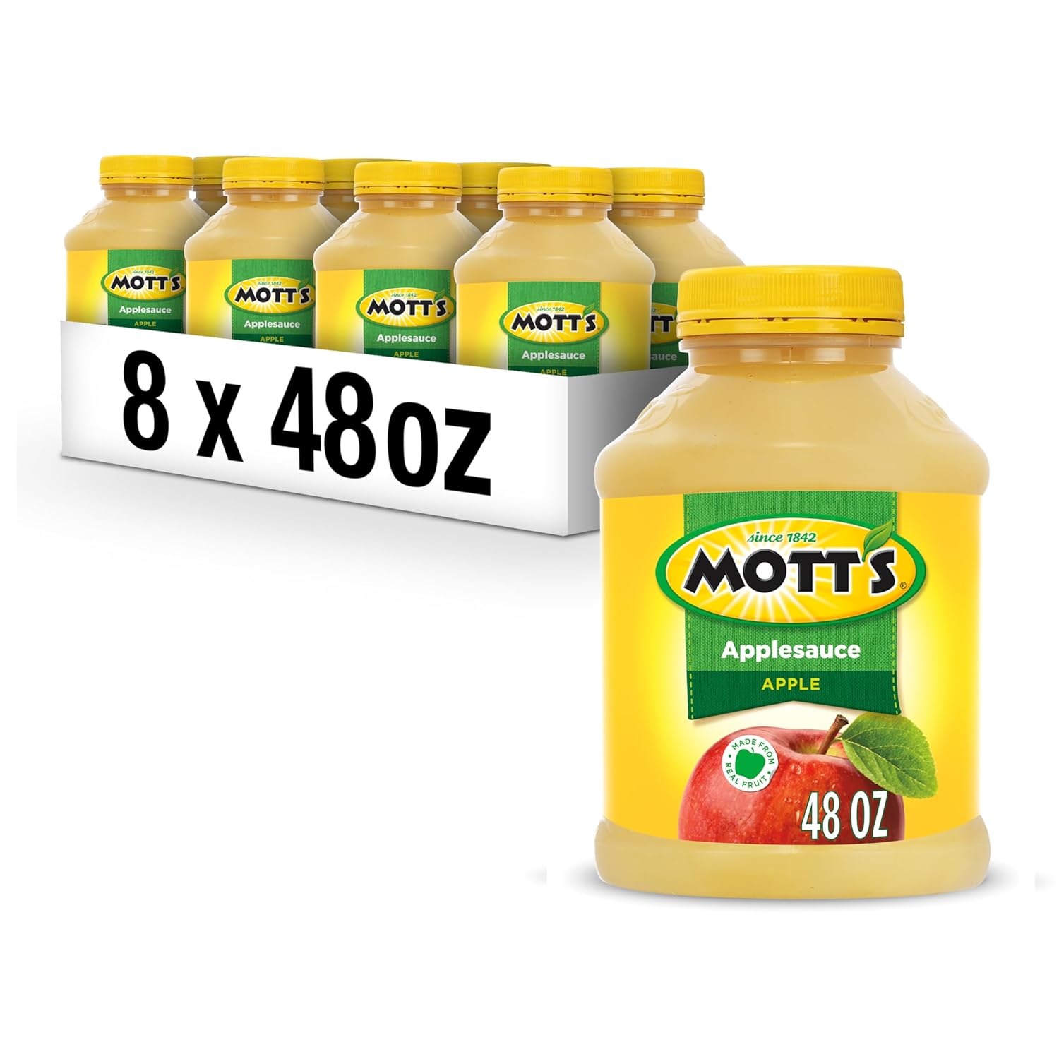 Mott'S Applesauce, 48 Oz Jar (Pack Of 8), No Artificial Flavors, Good Source Of Vitamin C, Nutritious Option For The Whole Family