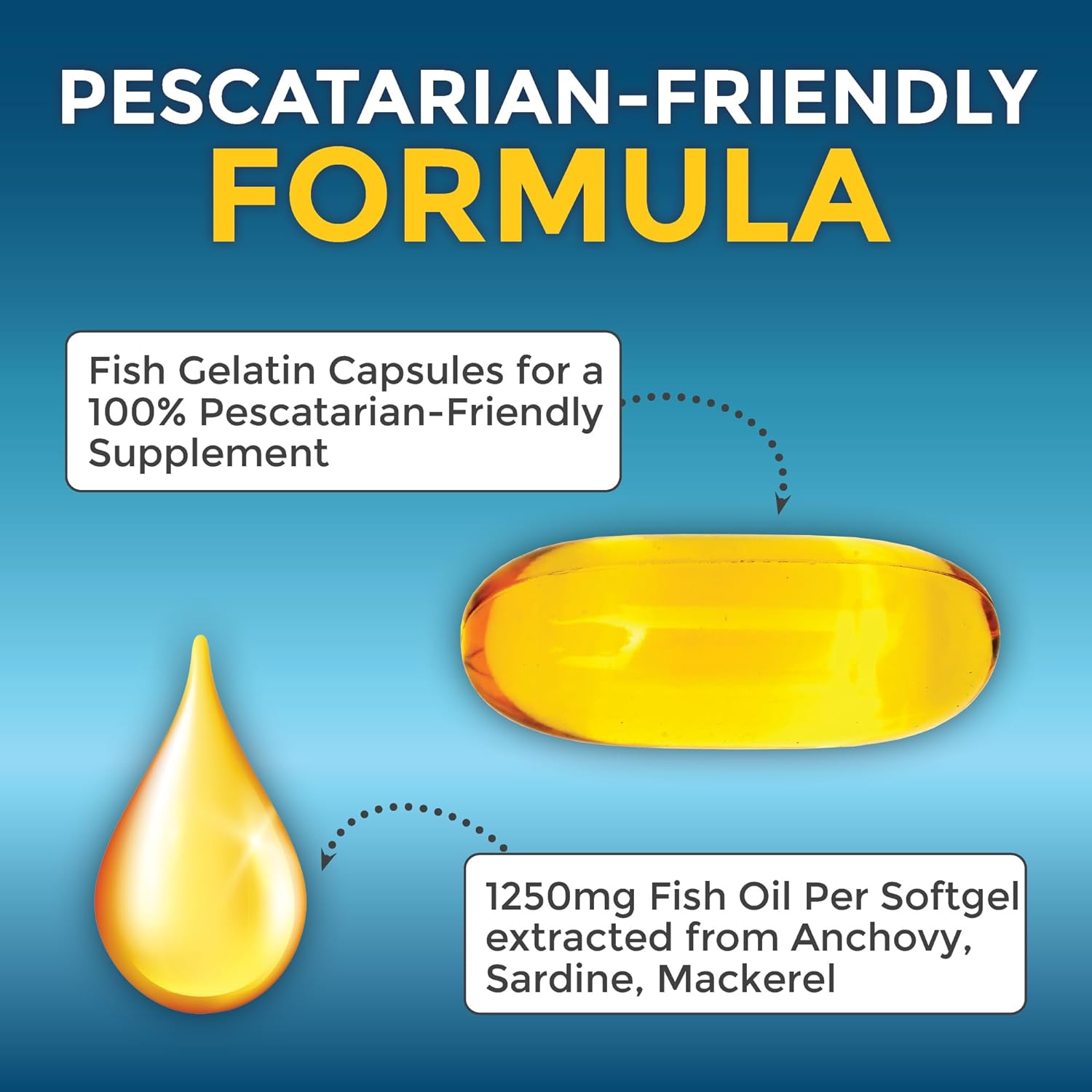 Fish Oil Omega 3 Supplement - 2500 mg Fish Oil with Re-Esterified Omega 3 Fatty Acid Supplement Including EPA, DHA DPA - 90 Pescatarian-Friendly Softgels : Health & Household