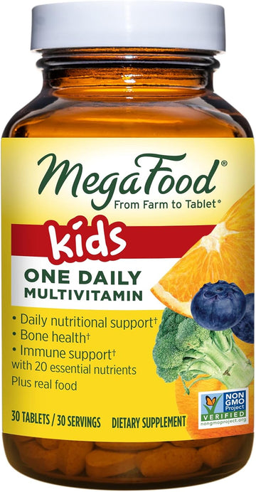 Megafood Kids One Daily - Kids Vitamins - With Vitamin B, Vitamin C, Vitamin D & Zinc - Bone Health & Immune Support Supplement - Non-Gmo, Vegetarian, Made Without 9 Food Allergens - 30 Mini Tabs