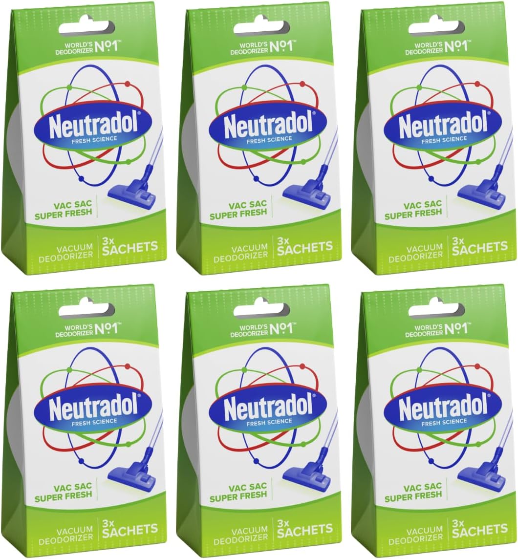 Neutradol Vac Sacs Vacuum Deodoriser, Place In Vacuum Cleaner Bags & Dust Bags, Super Fresh, Multipack Of 6 X 3 Vac Sacs