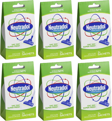 Neutradol Vac Sacs Vacuum Deodoriser, Place In Vacuum Cleaner Bags & Dust Bags, Super Fresh, Multipack Of 6 X 3 Vac Sacs