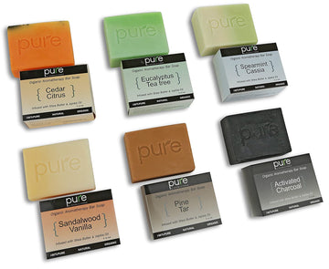 Luxury Triple Milled Mens Gift Set Handmade Soap Bar. Artisan Soap Cold Process Soap Bar! Men Gift Set Includes Tea Tree, Cedar, Sandalwood, Charcoal, Spearmint & Pine Tar Soap Natural Soap Set