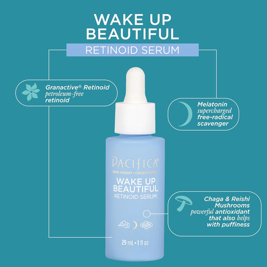 Pacifica Beauty Wake Up Beautiful Overnight Retinoid Serum, Skincare, Reduce Fine Lines, Wrinkles, Dark Spots, And Uneven Skin Tone, Face Care, For Aging And All Skin Types, Vegan, 1 Fl Oz (1 Count)