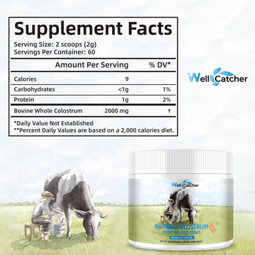 Grass Fed Bovine Colostrum Powder For Humans - Natural High Igg Colostrum Supplement For Kids Adults With Immune Gut Hair Skin Support Easy To Mix 60 Servings