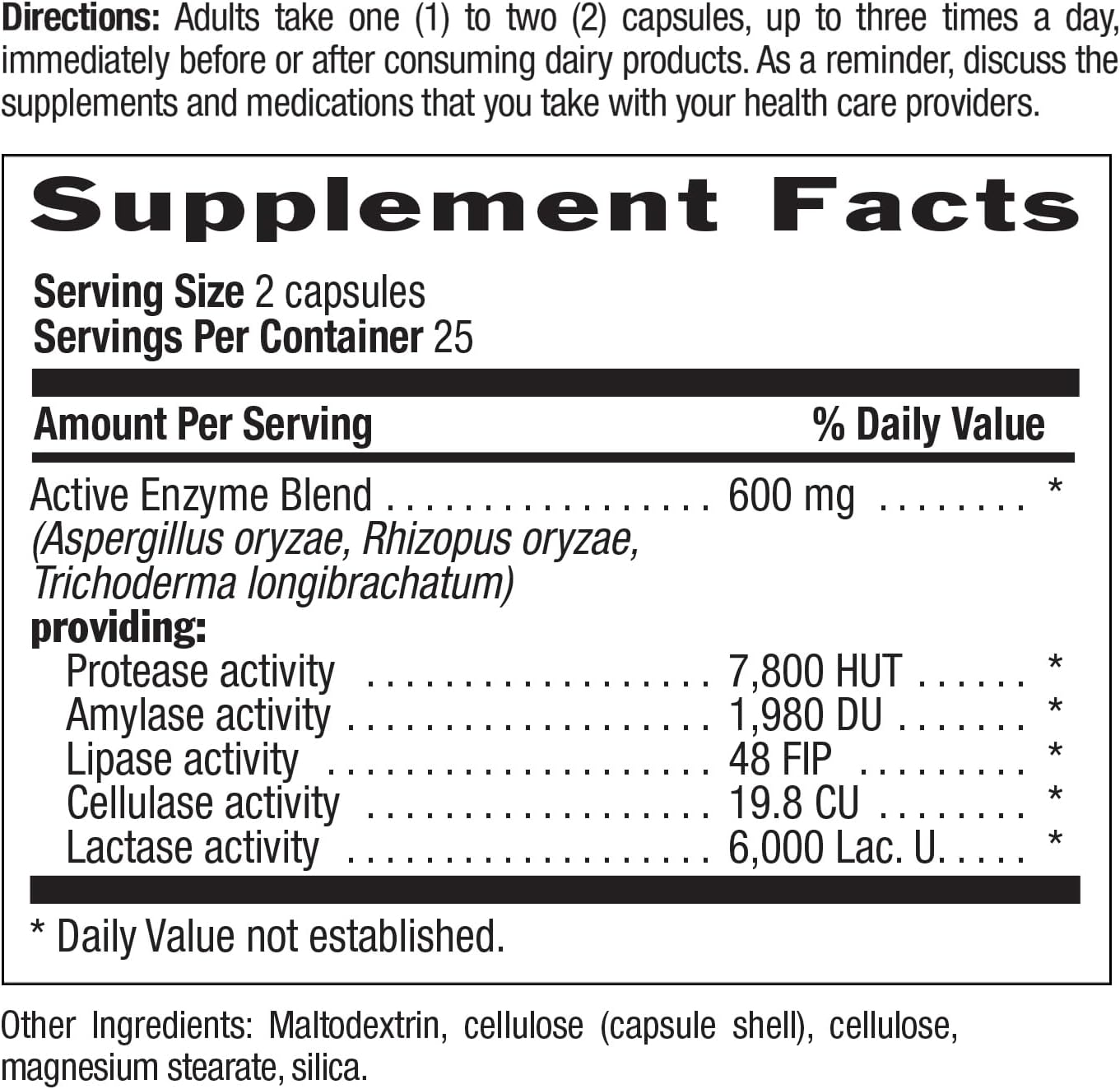 Country Life Dairy-Zyme - Digestive Enzymes For Dairy Relief - Lactase Enzyme Supplement For Lactose Intolerance - 6000 Lactase Units - Gluten-Free, Non-Gmo - 50 Vegan Capsules : Health & Household