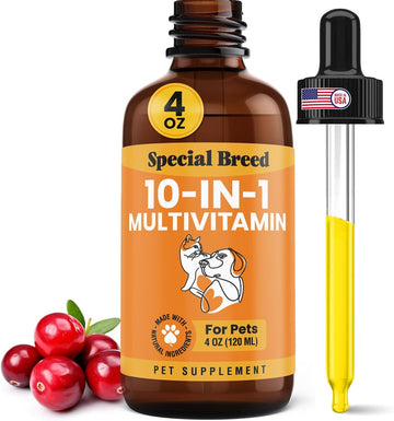 10-In-1 Liquid Multivitamin For Dogs And Cats, 4 Ounce Multi Vitamin Supplement, Vitamin For Dogs, Vitamins For Cats, With Glucosamine & Cranberry, 4 Oz