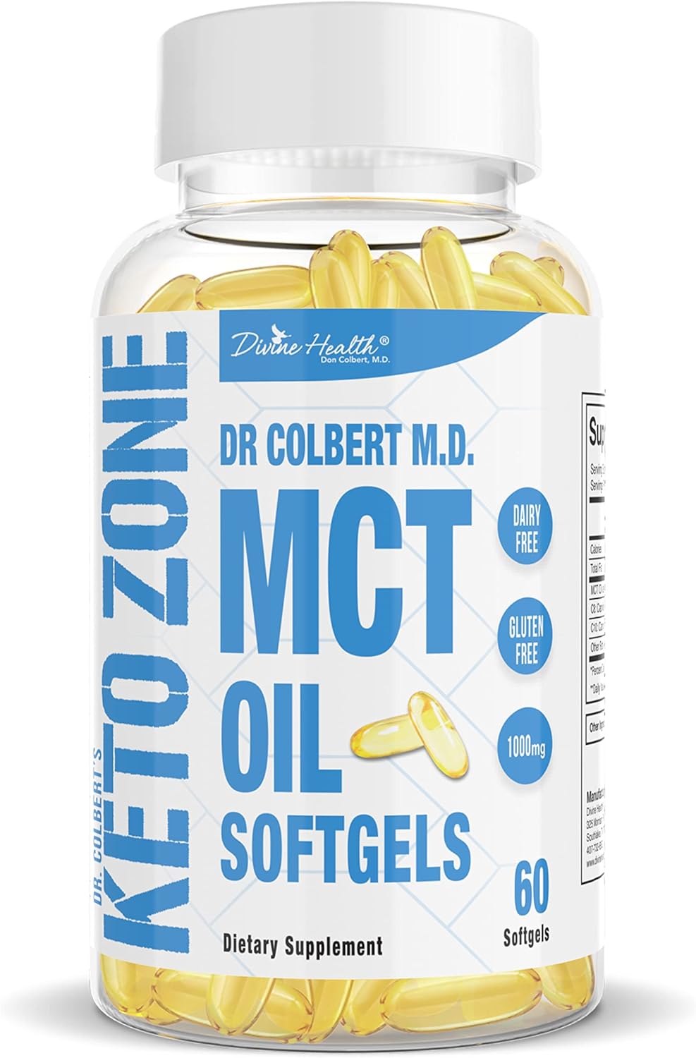 Divine Health Dr.Colbert's Keto Zone? All Natural MCT Oil Softgels 1000mg from Organic Coconuts - 60 Softgels - Ketogenic Approved