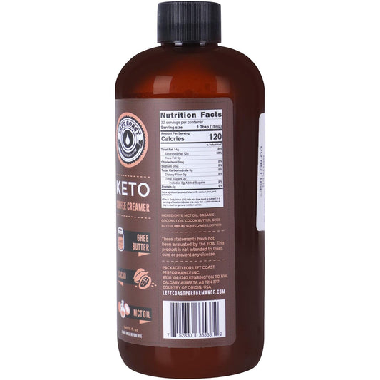 Keto Coffee Creamer with MCT Oil, Ghee Butter, Cocoa Butter, 16oz / 32 Servings. Must Blended. No Carb Keto Creamer for Coffee Booster. Unsweetened, Ketogenic, Low Carb by Left Coast Performance