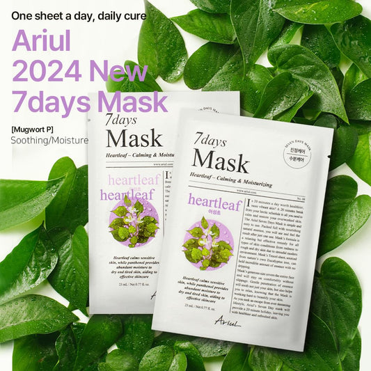 Ariul Sheet Mask New Seven Days Daily Care Essential Mask 10 Pack (Mugwort P) Soothing, Moisture | Korean Skincare Facial Moisturizing, Soothing Sheet Mask