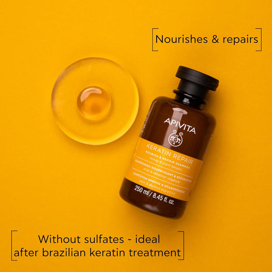 Apivita Keratin Repair Shampoo | Nourishes & Repairs Dry, Damaged Hair With Honey & Plant Keratin, Silicone-Free, 250 Ml / 8.45 Oz
