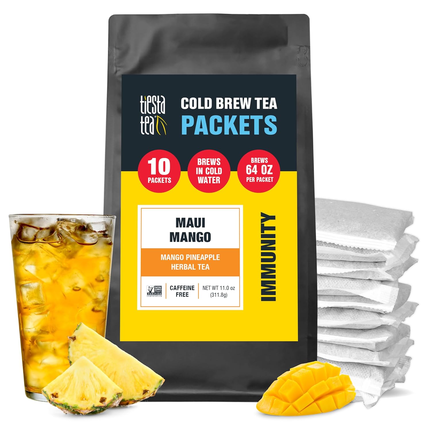 Tiesta Tea - Maui Mango Cold Brew Tea | Mango Pineapple Herbal Tea | Premium Loose Leaf Iced Tea Blends | Non Caffeinated Iced Tea | 10 Cold Brew Tea Bags - Brews 1 64Oz Pitcher Each