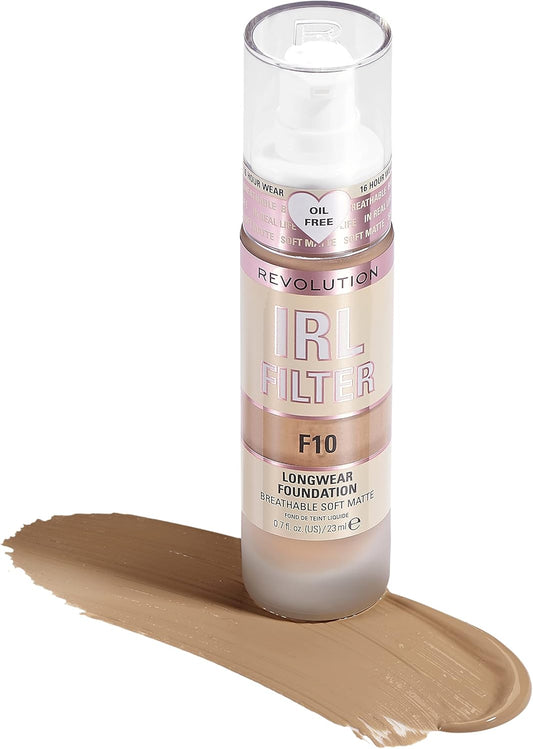 Makeup Revolution Irl Filter, Longwear Foundation, Medium To Full Coverage, Matte Finish, 16 Hour Wear, F4, Fair To Light Skin Tones, 23Ml