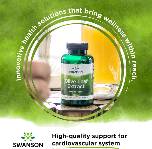 Swanson Olive Leaf Extract Capsules With 20% Oleuropein - Provides Immune Support, Promotes Cardiovascular System Health, And Supports Healthy Blood Pressure - (120 Capsules, 500Mg Each)