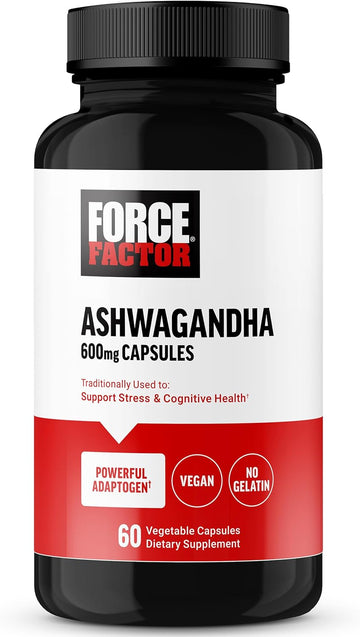 Force Factor Ashwagandha Supplements Made With Premium Vegan Ashwagandha Powder, Adaptogens To Support Stress And Cognitive Health, No Gelatin, Non-Gmo, 60 Capsules
