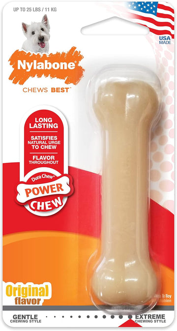 Nylabone Power Chew Classic Bone Chew Toy For Dogs, Durable Dog Toys For Aggressive Chewers, Original Flavor, Small/Regular - Up To 25 Ibs. (1 Count)