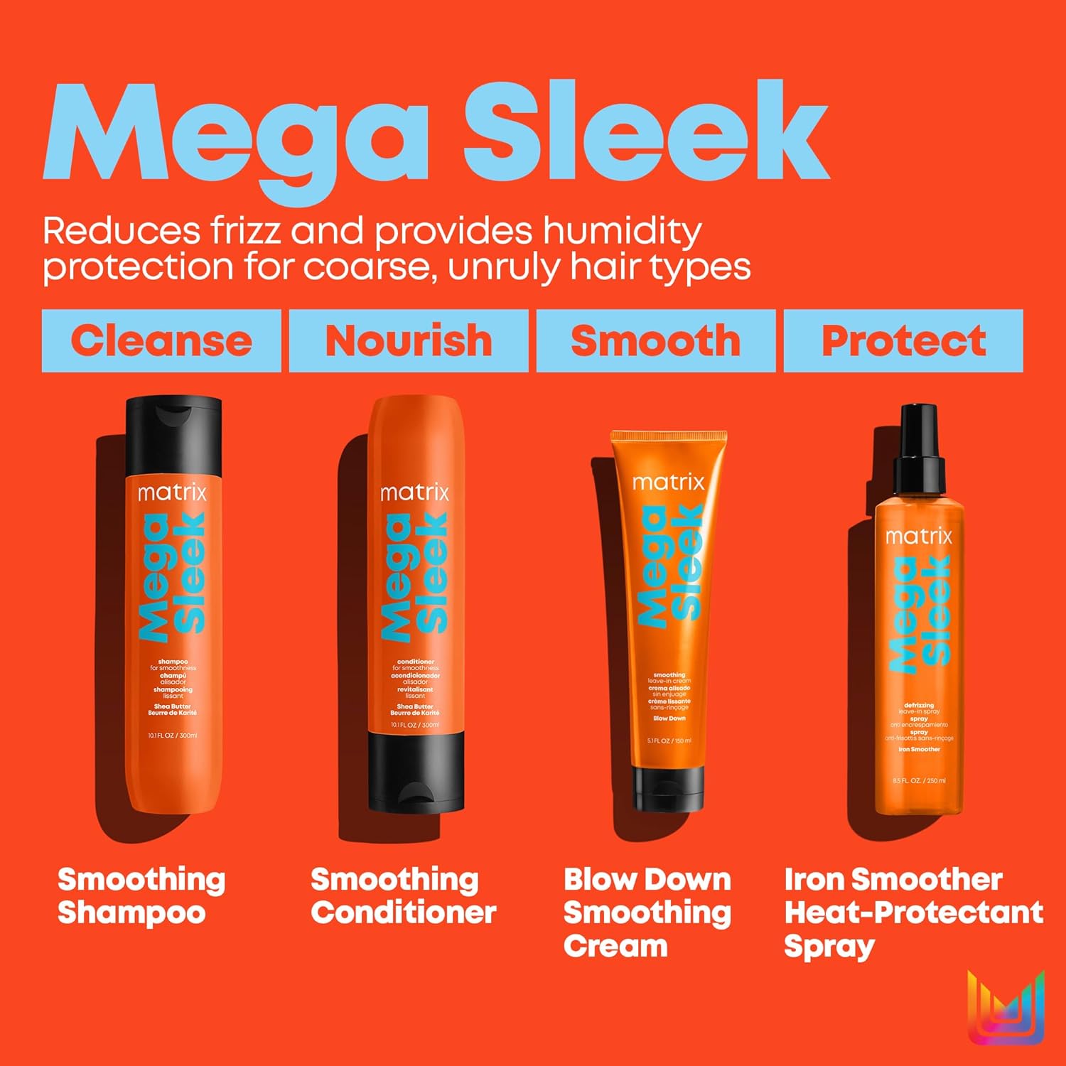 Matrix Mega Sleek Shampoo and Conditioner Set | Controls Frizz Leaving Hair Smooth & Shiny | Nourishes with Shea Butter | For Dry, Damaged Hair | Packaging May Vary : Beauty & Personal Care