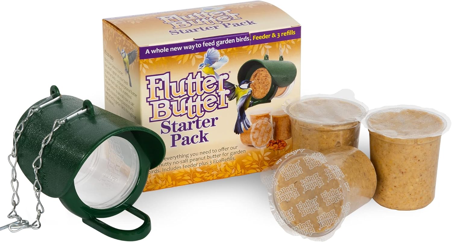 Jacobi Jayne - Flutter Butter Starter Pack Ecorefills Wild Bird Food - Peanut Butter For Bird Feed With Hanging Feeder And Empty Pod Help Attract More Birds To Your Garden - Pack Of 3 RefillsFbr-Spk