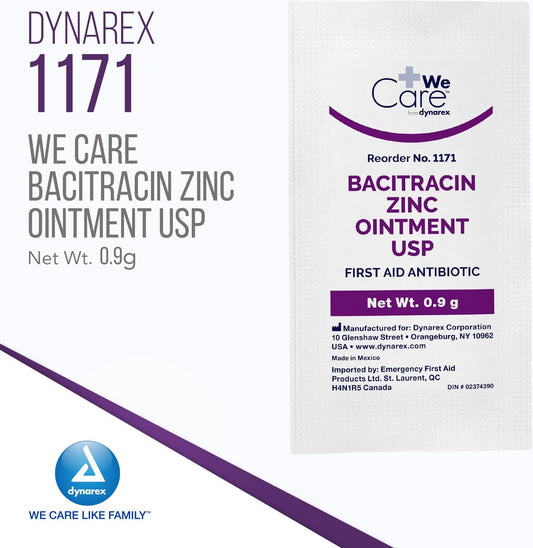 Dynarex Bacitracin Zinc Ointment Usp - Burn Cream And Antibiotic Ointment For Minor Cuts, Diaper Rashes, Wound Care And First Aid, 0.9G Packets - 12 Boxes Of 144 Packets