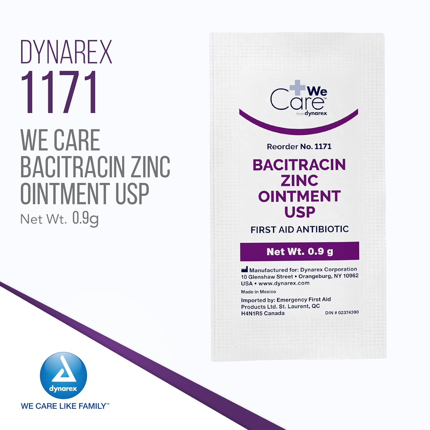 Dynarex Bacitracin Zinc Ointment Usp - Burn Cream And Antibiotic Ointment For Minor Cuts, Diaper Rashes, Wound Care And First Aid, 0.9G Packets - 1 Box Of 144 Packets