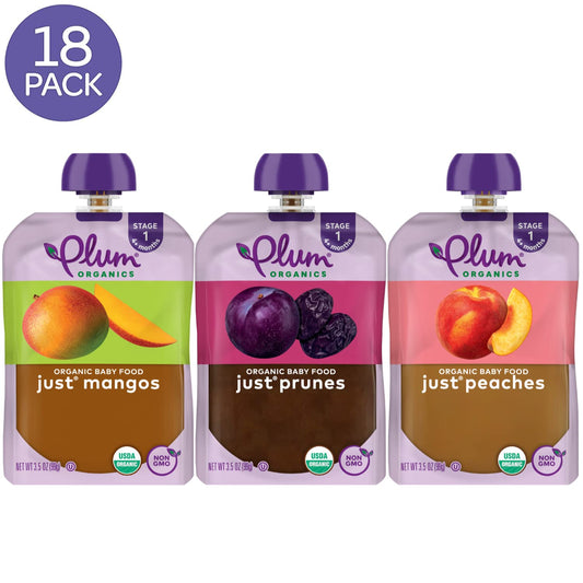 Plum Organics | Stage 1 | Organic Baby Food Meals [4+ Months] | Variety Pack | 3.5 Ounce Pouch (Pack Of 18) Packaging May Vary