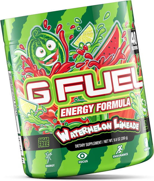 G Fuel Watermelon Limeade Energy Powder, Sugar Free, Clean Caffeine Focus Supplement, Water Mix, Focus Amino, Vitamin + Antioxidants Blend, 9.8 Oz (40 Servings)