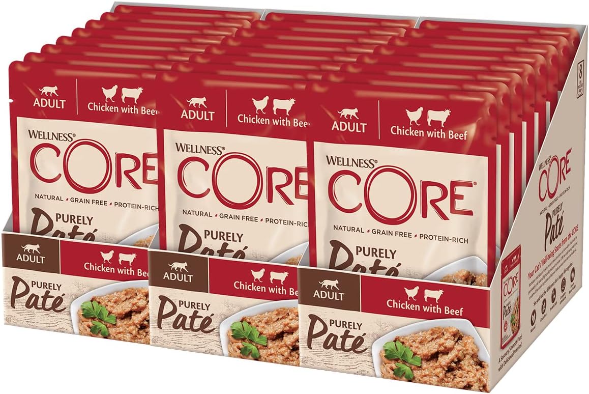 Wellness CORE Purely Paté Chicken & Beef, Smooth Paté Wet Cat Food, Grain-Free, High Meat Content, Chicken & Beef, 24 x 85g