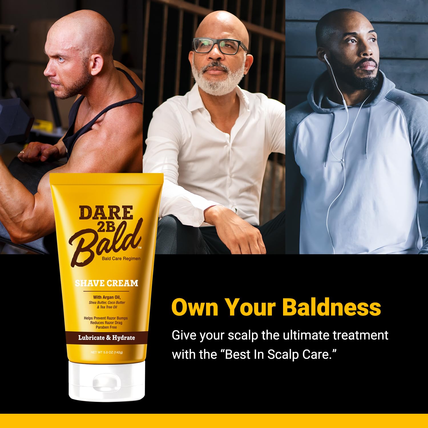Dare 2B Bald Moisturizing Shave Cream With Argan Oil, Shea Butter, Cocoa Butter & Tea Tree Oil | Bald Head Shaving Cream | Rich Hydration For A Smooth Shave | Head Shaving Cream For Bald Men- 5.0 Oz : Beauty & Personal Care