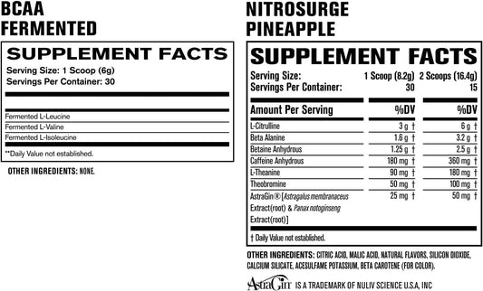 Jacked Factory Nitrosurge Pre-Workout In Pineapple & Bcaa In Fruit Punch For Muscle Building And Recovery