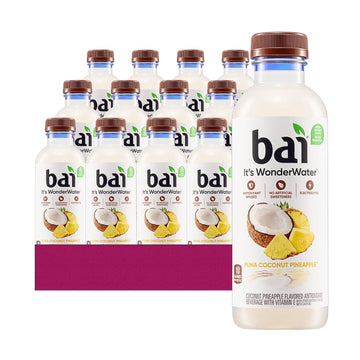 Bai 12-Pack Of Puna Coconut Pineapple Antioxidant Infused Drink 18 Fl Oz Plastic Bottle + 25 Sugarcane Food Grade Disposable Straws By Unique Outlet Brand