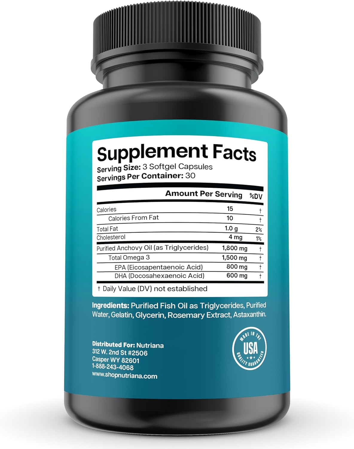 Nutriana Omega 3 Fish Oil 1500mg - High Potency Total rTG DHA & EPA Omega 3 Supplement - Triple Strength Fish Oil Supplements for Brain Health Liver Health & Immune Support - 90 Fish Oil Capsules : Grocery & Gourmet Food