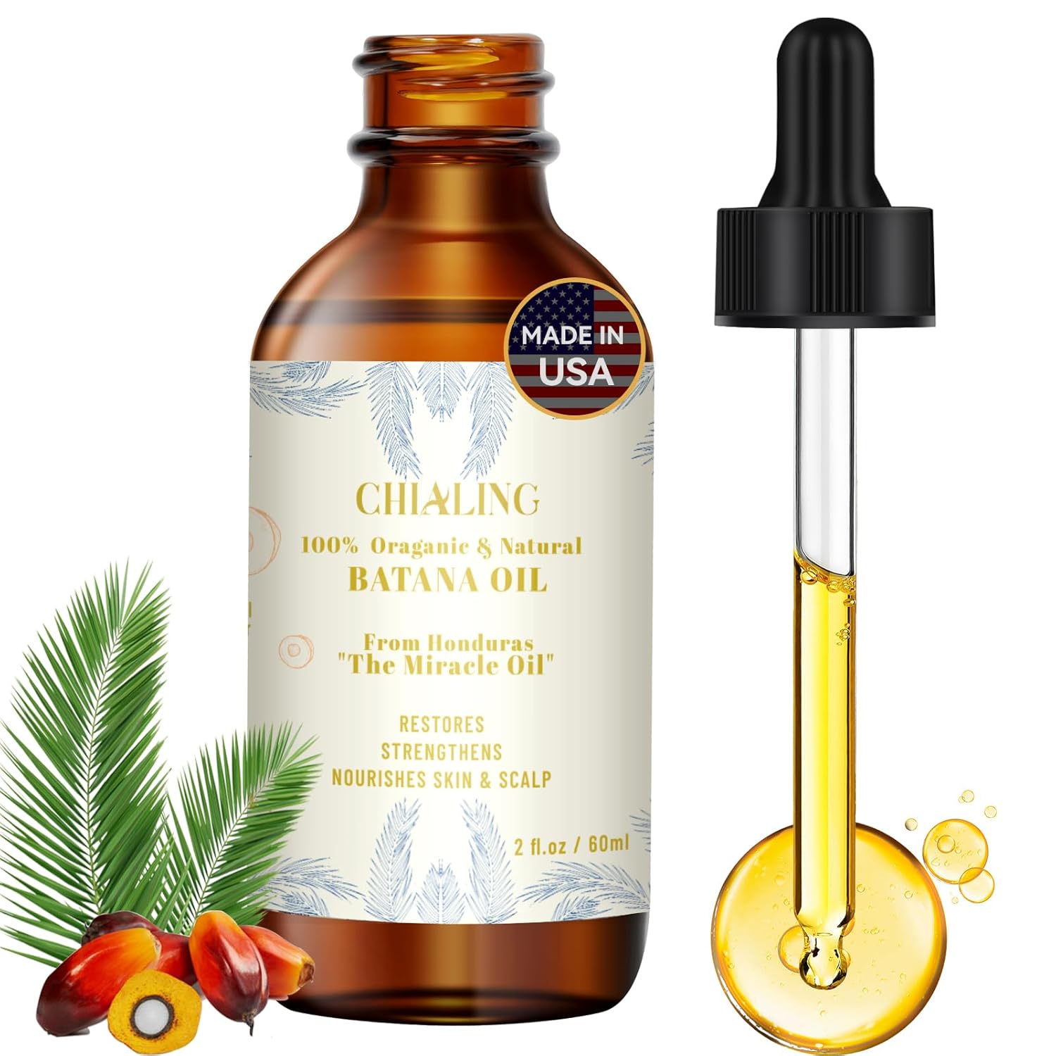 Batana Oil For Hair Growth -100% Pure & Natural Cold Pressed Hair Oil - Made In Usa - For Hydrating & Repairing Dry, Stimulates Hair Growth, Moisturizes Hair & Scalp, Prevents Split Ends - 2 Fl Oz