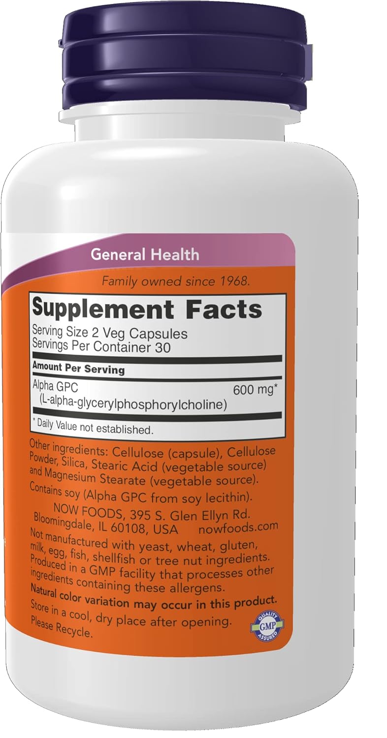 NOW Supplements, Alpha GPC 300 mg with Bioavailable Source of Choline, 60 Veg Capsules