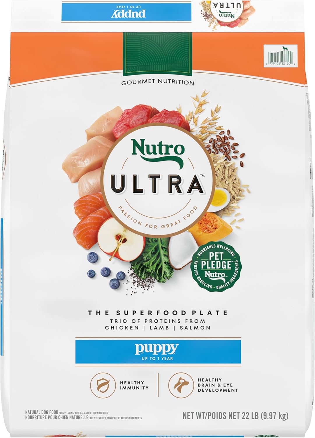 Nutro Ultra High Protein Dry Puppy Food, Trio Of Proteins From Chicken, Lamb And Salmon, 22 Lb. Bag