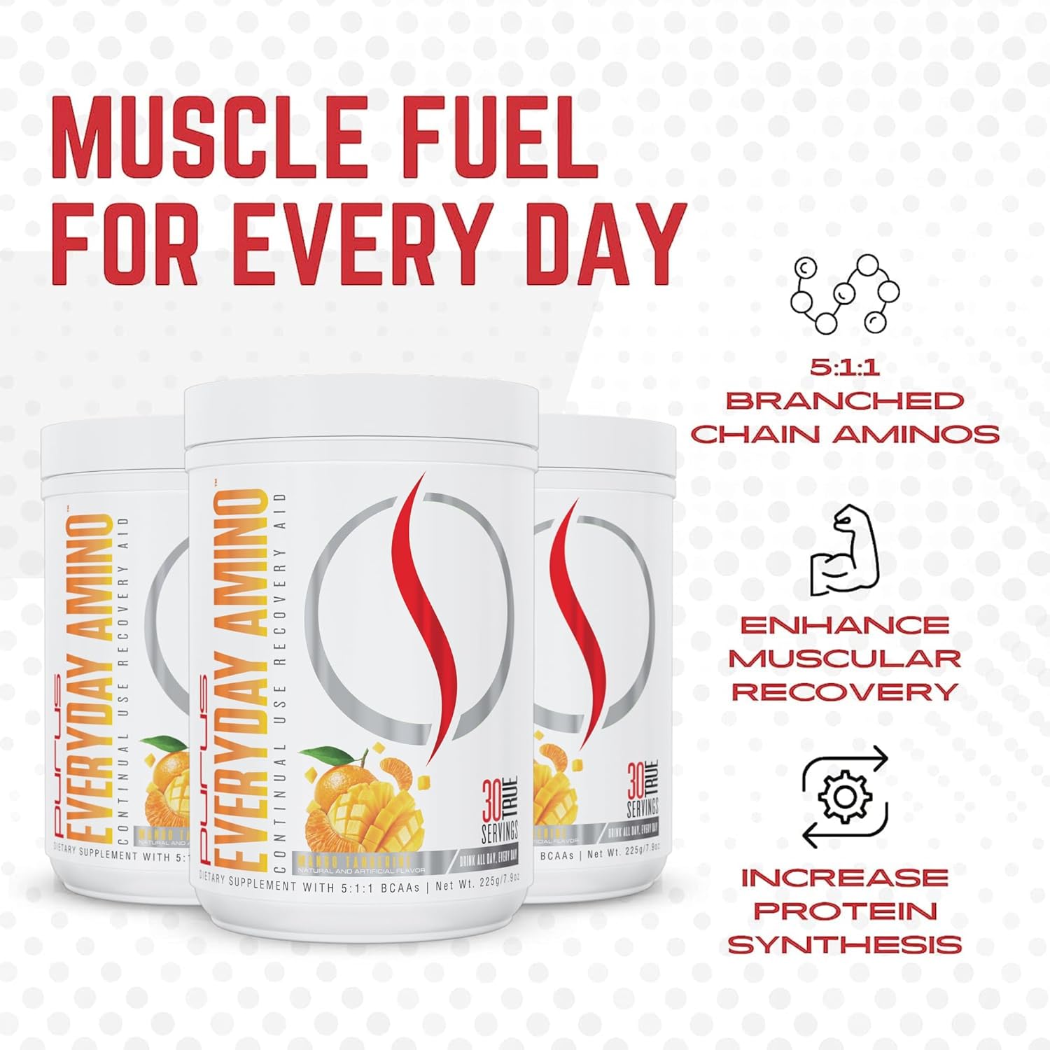 Purus Labs Everyday Amino Bcaa Powder | Amino Acids For Muscle Hydration & Recovery | Sugar Free & Gluten Free | 30 Servings (Fresh Mango Tangerine)