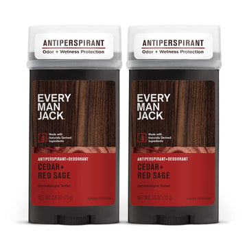 Every Man Jack Men'S Cedar + Red Sage Antiperspirant Deodorant Stick, 2.6 Oz - 2 Pack