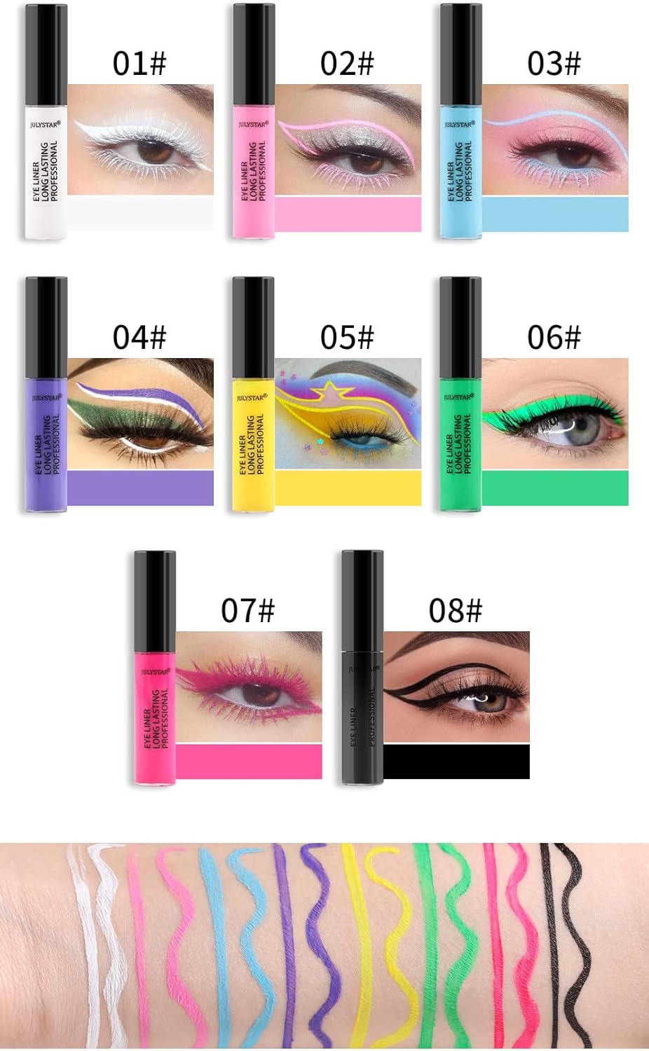Julystar Eyeliner Color Waterproof Oil Proof Non Smudging Eyeliner Pencil (08#)