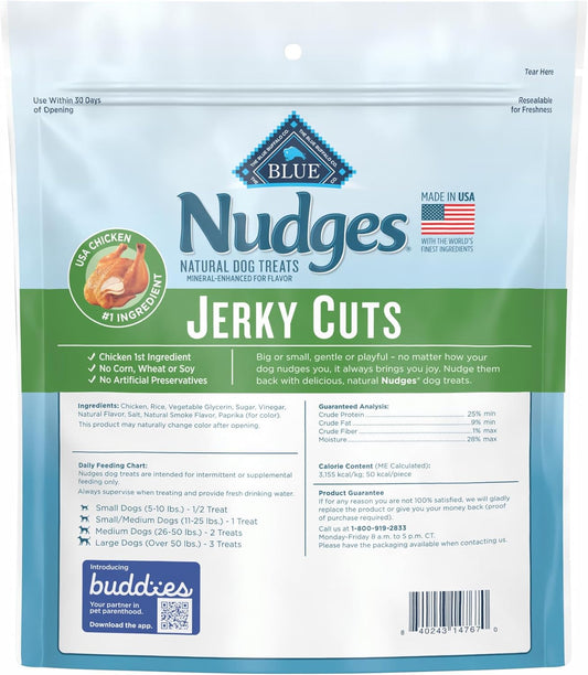Blue Buffalo Nudges Jerky Cuts Dog Treats, Made In The Usa With Natural Ingredients, Chicken, 10-Oz. Bag