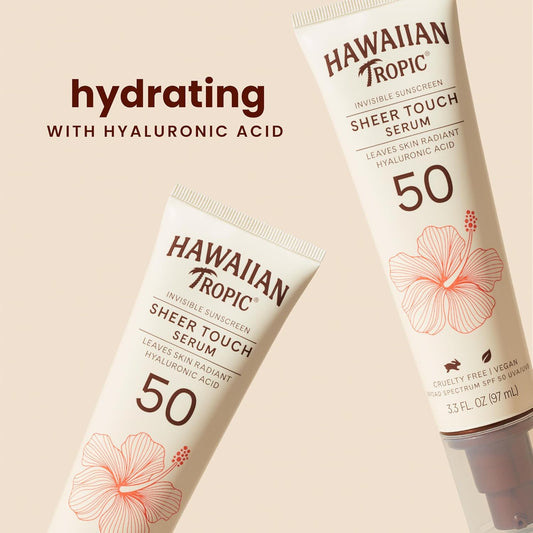 Hawaiian Tropic Sheer Touch Body Serum Spf 50, 3.3 Oz | Hyaluronic Acid Serum, Sunscreen Serum, Hydrating Serum, Travel Size Sunscreen, Spf 50, 3.3 Oz