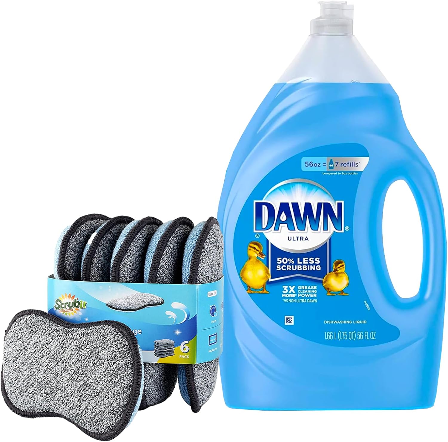 Dawn Dishwashing Liquid Dish Soap - 56 oz.- Dish Detergent Liquid With 6 Multi-Purpose Scrub Sponges for Cleaning Dishes, Pots and Pans